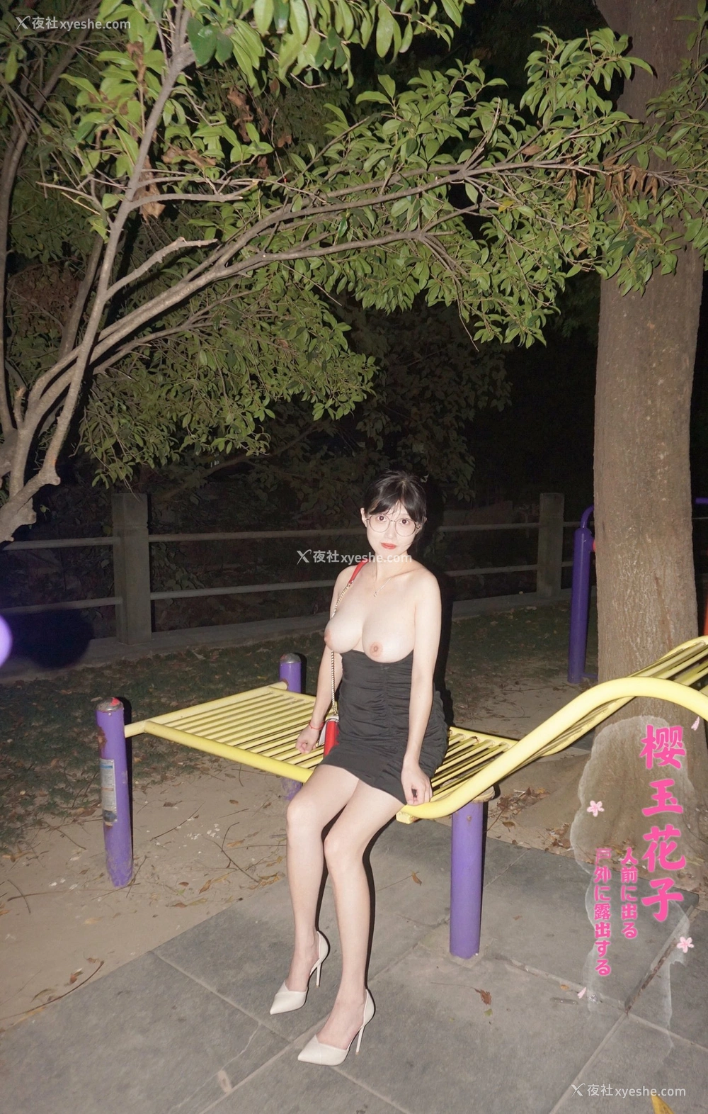 1P - 极品素人【樱玉花子】夜间花园歩道大胆露出