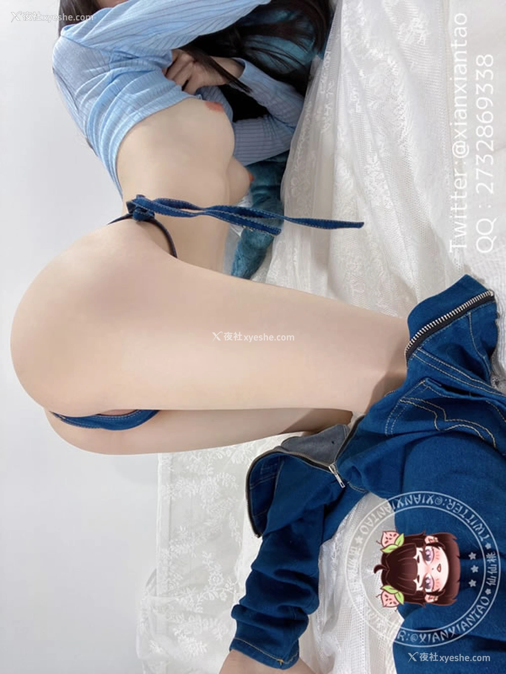 1P - 极品福利姬仙仙桃4月会员 – 牛仔内衣