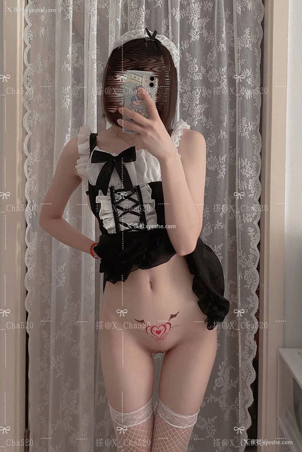 1P - 福利姬搽搽 黑丝女仆 蕾丝情趣肚兜尺度图