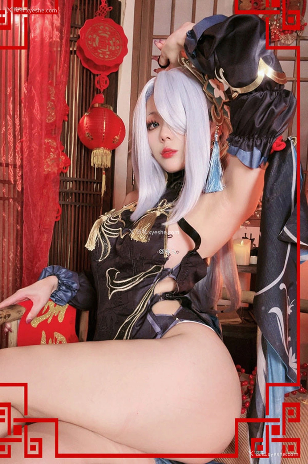 1P - 网红美女九言 申鹤冷花幽露旗袍
