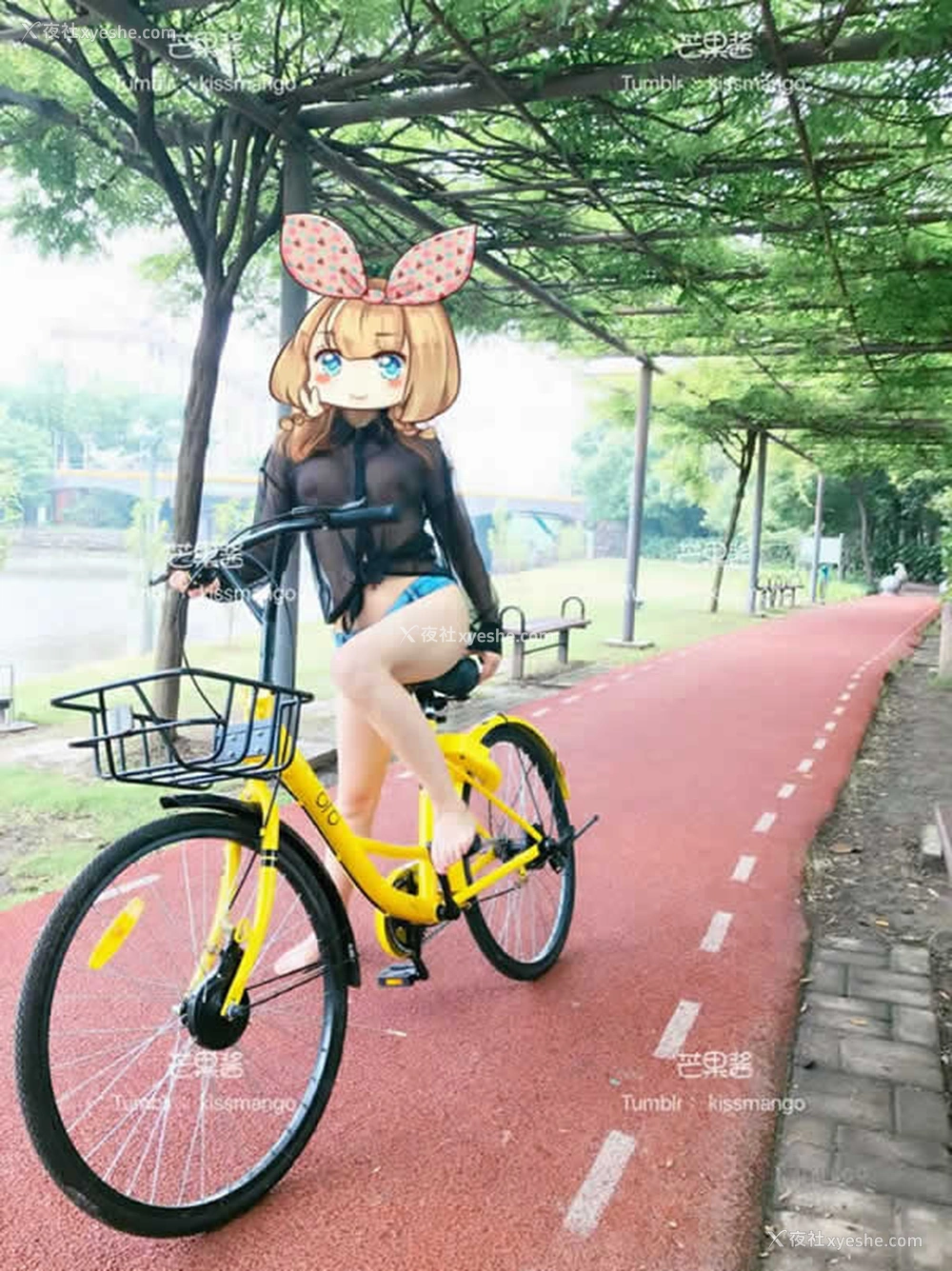 1P - 网络红人芒果酱爱露出系列-单车骑行无圣光人体写真