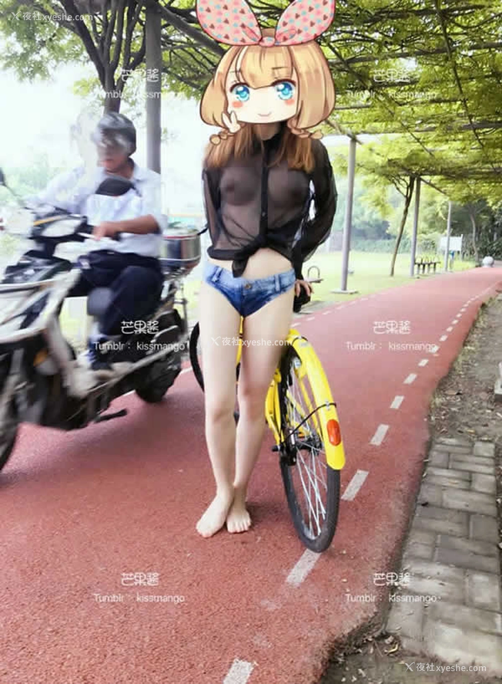 1P - 网络红人芒果酱爱露出系列-单车骑行无圣光人体写真