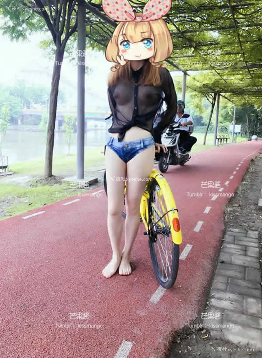 1P - 网络红人芒果酱爱露出系列-单车骑行无圣光人体写真