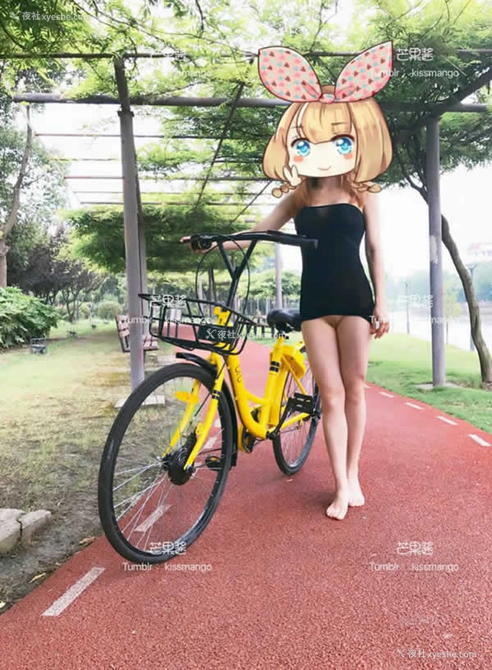 1P - 网络红人芒果酱爱露出系列-单车骑行无圣光人体写真