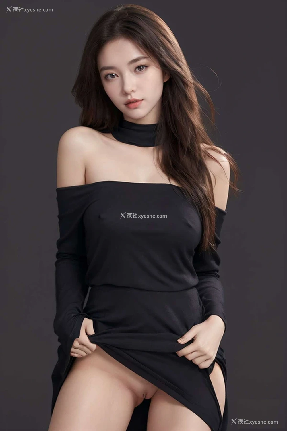 1P - 清纯唯美系列之黑色礼裙下露出的AI美女