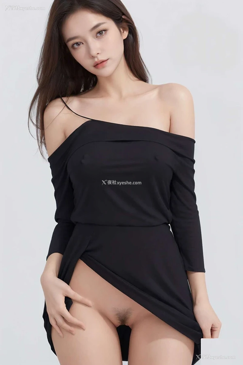 1P - 清纯唯美系列之黑色礼裙下露出的AI美女