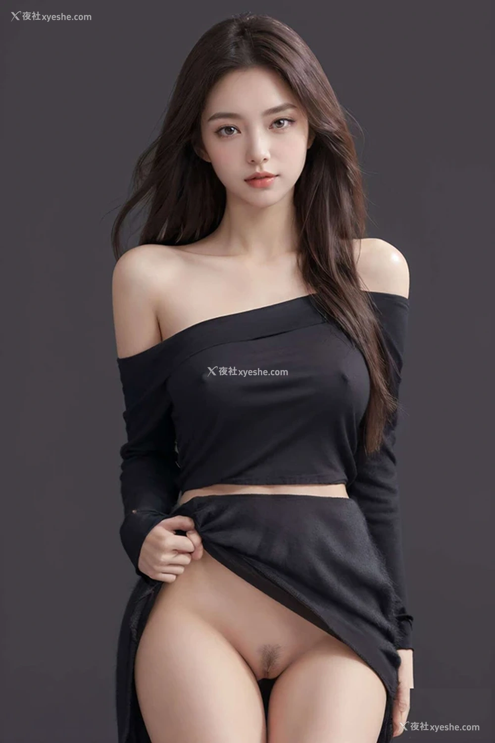 1P - 清纯唯美系列之黑色礼裙下露出的AI美女