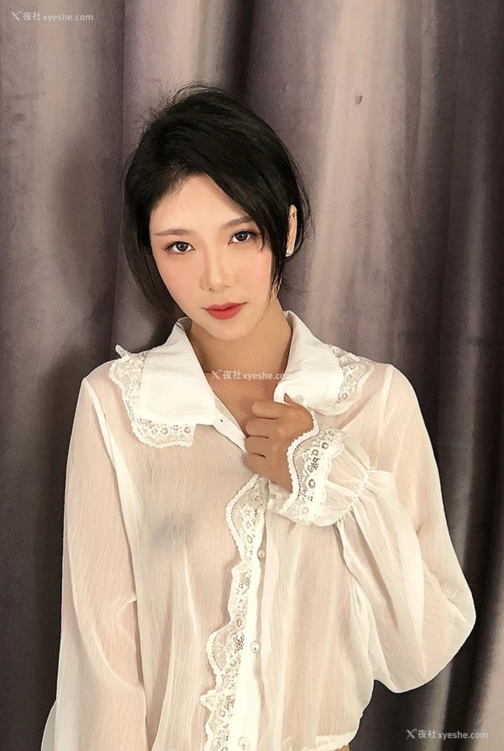 1P - 网红美女抖娘利世透视雪纺凸点若隐若现