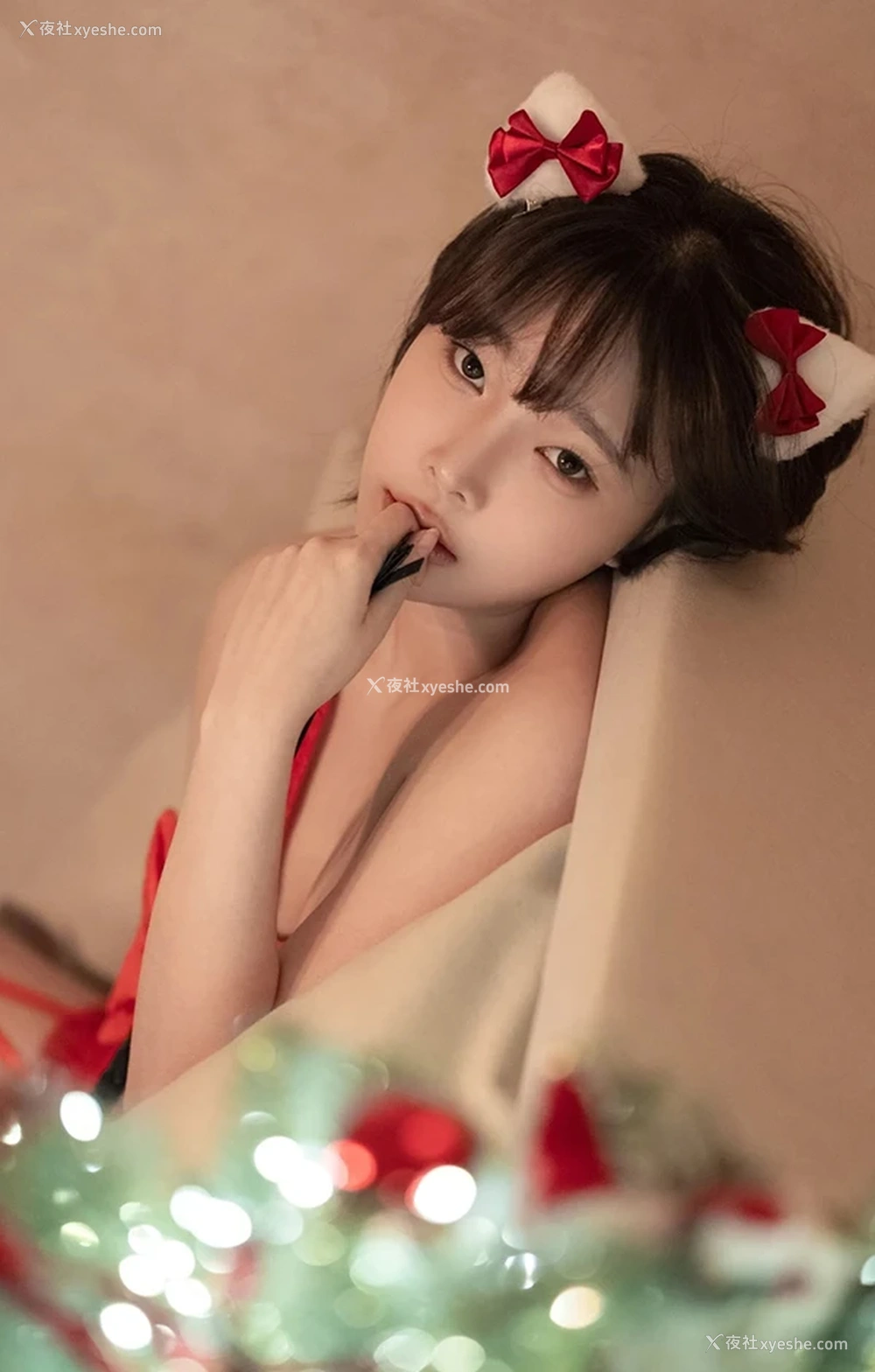 1P - 超正点美女姜仁卿 大红蝴蝶结无圣光图集