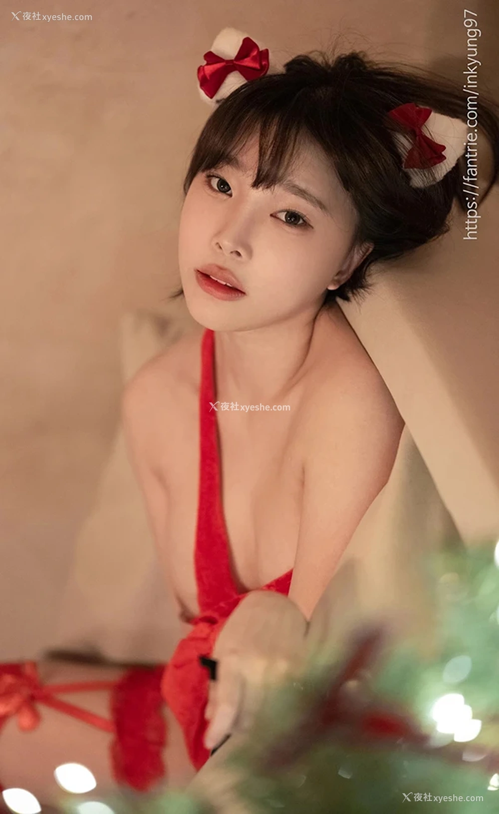 1P - 超正点美女姜仁卿 大红蝴蝶结无圣光图集