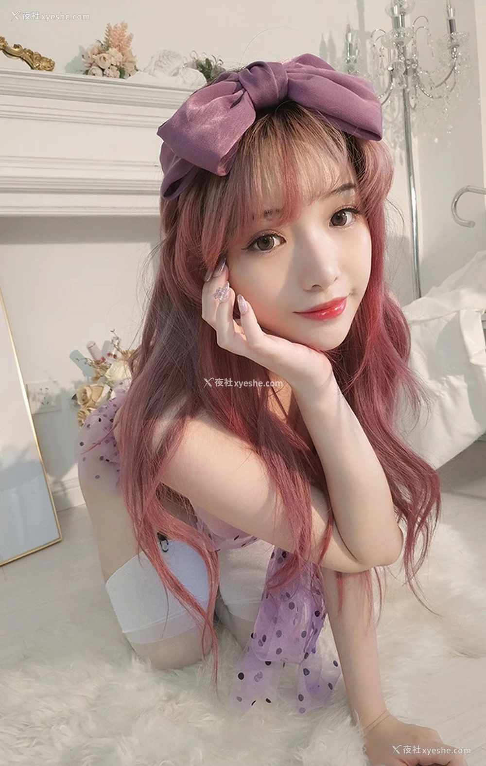 1P - 网红美女雯妹不讲道理 紫色蝴蝶白丝诱惑
