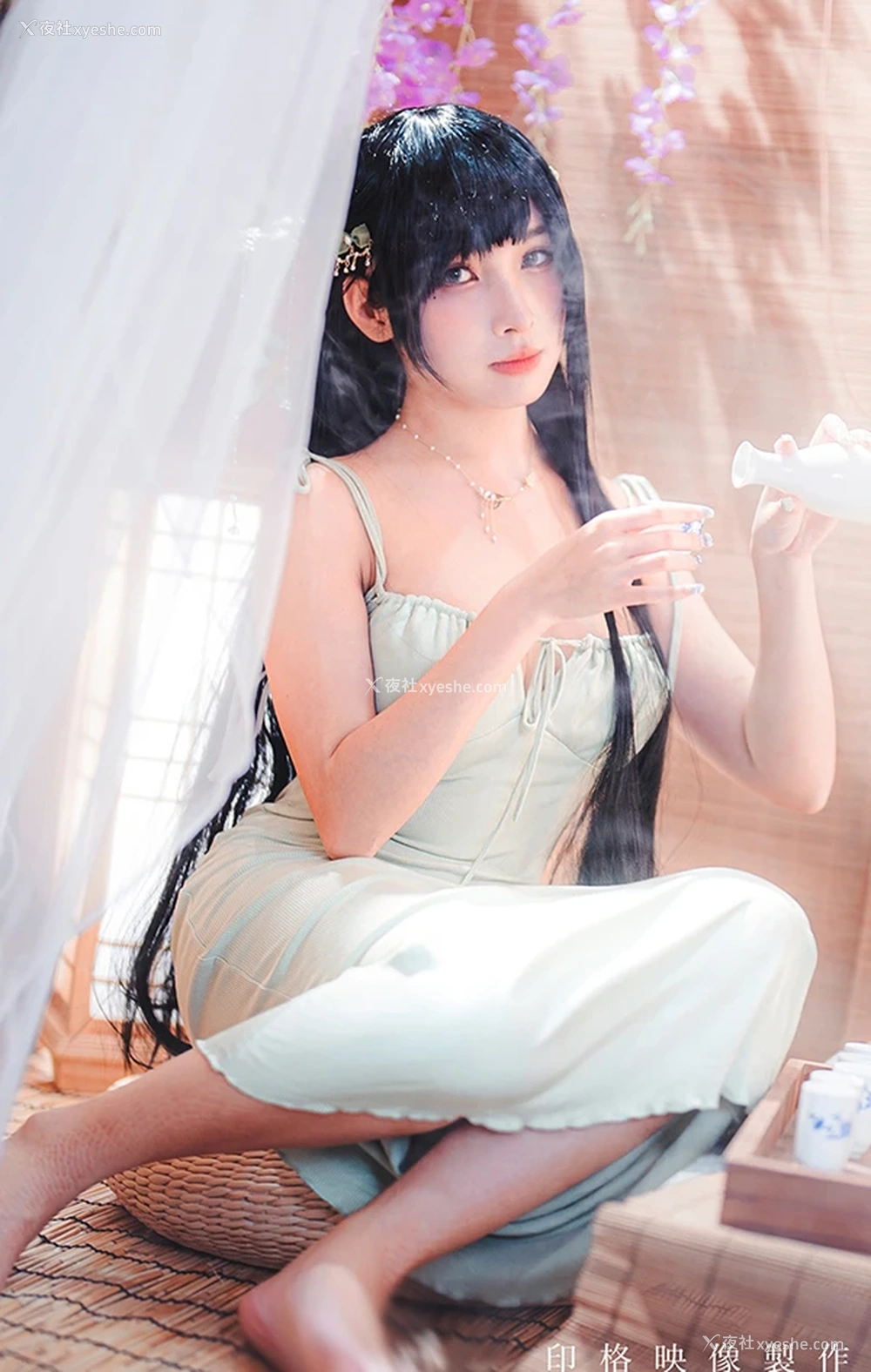 1P - 甜美福利姬慕慕Momo 嫩绿吊带裙无圣光美图