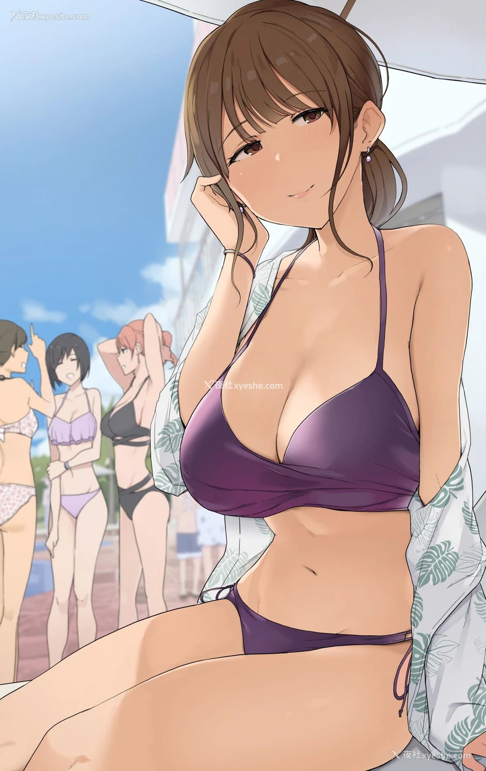 2P - [わかまつ] 普段は甘々なお姉さんに金玉空っぽになるまでお仕置きされる话。单女跟单男潮吹，后来演变成穿着泳装比基尼的群体性交