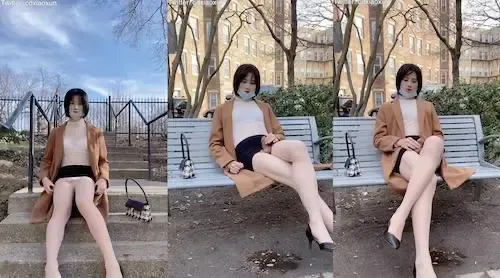 CD小薰 穿着裙子露出 坐在路边椅子放尿 喷泉精液